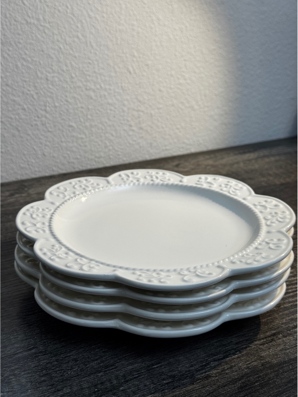 Princess House Marbella White Lunch Plates Set of 4 Scalloped Floral 9”